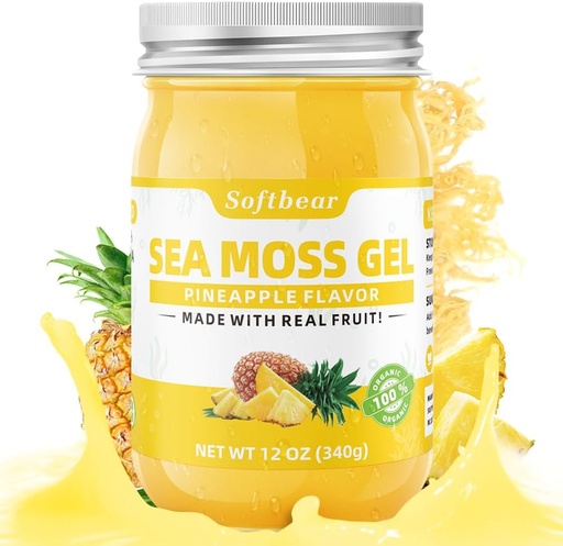 [BRSROFARDN7RQAD3] softbear Sea Moss Gel Pineapple Flavored 12 OZ - Wildcrafted Irish Sea Moss Gel Organic Raw 92 Minerals and Vitamins Non-GMO Gluten-Free Vegan Supplements Immune Thyroid Digestive Support