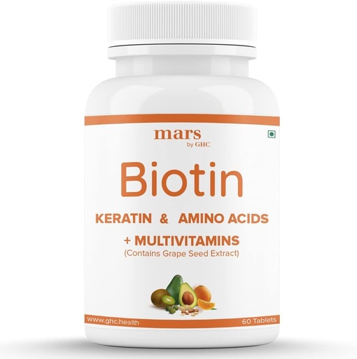 [BRSRMALYBANQ4DTA] Beard Biotin, Promotes Stronger & Thicker Beard Growth, Powered with Vitamin A, Vitamin E, Vitamin B7, Keratin & Amino Acids | 100% Vegan (60 Tablets - Pack of 1)