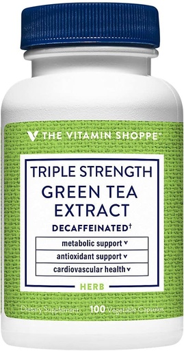 [BRSRMCTYPMHQG2TA] Vitamin Shoppe Triple Strength Green Tea Extract 750mg kapslar med EGCG - En naturlig antioxidant för att stödja fettmetabolism - bekämpar fria radikaler - Decaffeinated (100 vegetariska kapslar)