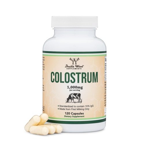 [BRSROEIFCJ7Q4FDO] Colostrum Supplement 120 Capsules, 1,000mg per Serving (Bovine Colostrum Powder from First Milking Only, Std. to Contain 15% IgG Immunoglobulins) No Fillers, Third Party Tested by Double Wood