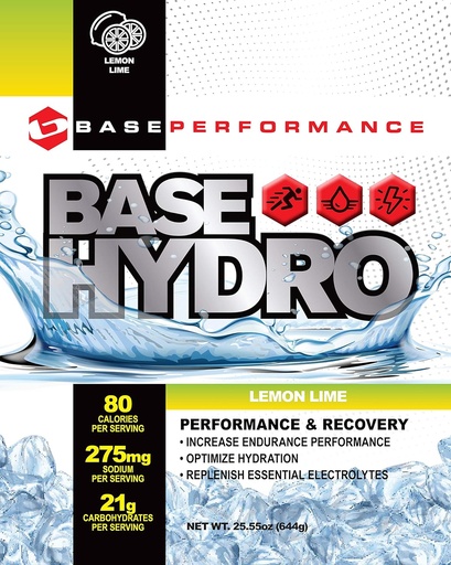 [BRSWGZT3OYIW2HLD] BASE Performance Hydro - Lemon Lime | 28 servings within each eco-friendly mylar bag | Blend of dextrose, fructose, maltodextrin and essential electrolytes.