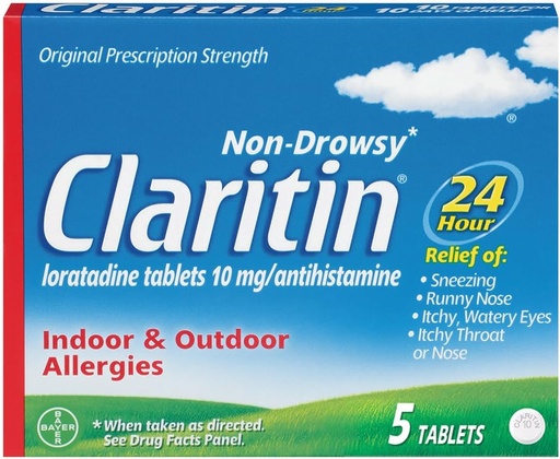 [BRSWIYTZOQBBY2LV] Claritin 24-tunnine mitteuimane allergia tabletid, 10 mg, 5 loend (708164)