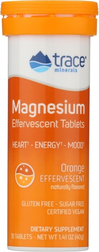 [BRSWGFL2BECWMGTK] Trace Minerals | Magnesium Effervescent Tablet | Promotes Hearth Health, pH Balance, Energy Mood | Gluten Free, Sugar Free, Certified Vegan | Orange | 10 Tablet 1 Tube
