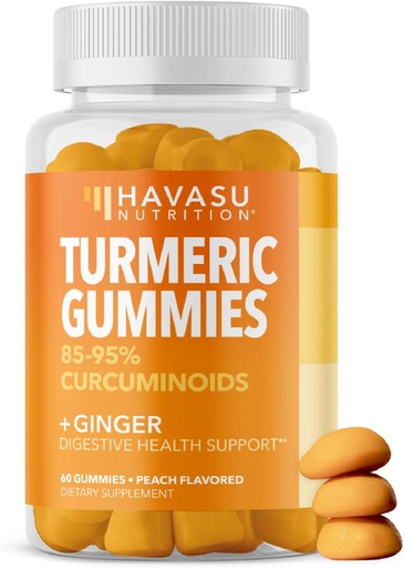 [BRSWYAA2CNYWMF3K] Gummie erboriche con Ginger e 95% Curcuminoidi - Salute Digestiva e Supporto Immune Supplemento per il benessere complessivo - 60 Conte - Vegan, Non OGM Curcumin Vitamin - Peach Flavor, 1 Mese di Alimentazione