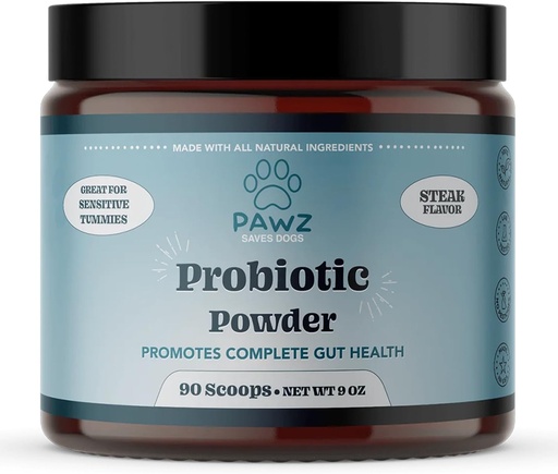 [BRSROCQCPMDQOCQ3] PAWZ Probiotic Powder for Dogs - 90 Scoops Steak Flavor - Promotes Gut Health and Digestion - Probiotics Supplement Support Immune System & Skin and Coat Health - Suitable for All Types of Dogs