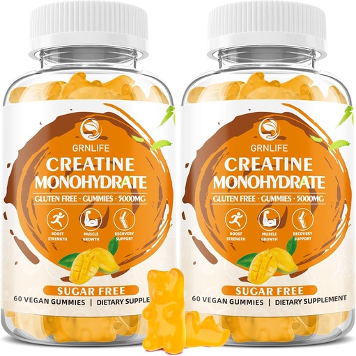 [BRSROBI7AEOWM3LL] Creatine Monohydrate Gummies for Men & Women, Chewables Creatine Monohydrate for Muscle Strength, Muscle Builder, Energy Boost, Sugar Free, Vegan, Mango Flavor-120 Count