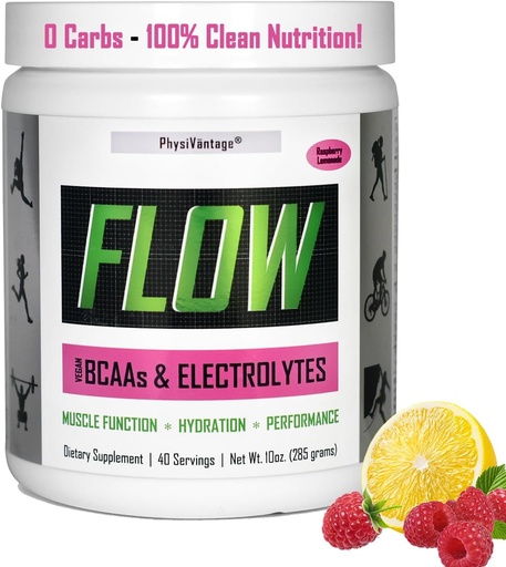 [BRSRM2Y6AQCGAELK] FisiVantage - Flow Electrolyte Powder con BCAAs - Hidratación sin azúcar &amp; Muscle Recovery Drink Mix – Vegan, Keto-Friendly Electrolytes - Zero Sugar, 40 Servings, Raspberry Lemonade Flavor