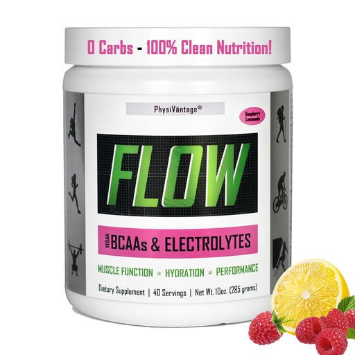 [BRSRM2Y6AQCGAELK] PhysiVantage - Flow Electrolyte Powder with BCAAs - Sugar-Free Hydration & Muscle Recovery Drink Mix – Vegan, Keto-Friendly Electrolytes - Zero Sugar, 40 Servings, Raspberry Lemonade Flavor