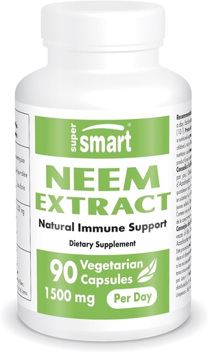 [BRSWIHQBDENRMEDK] Supersmart - Neem Extract 1500mg por día - Azadirachta Indica Leaf Oil Extract - Neem Supplement ← No Gluten Libre - 90 cápsulas vegetarianas