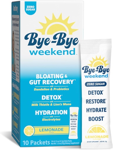 [BRSRAZ35BZ7BQ3DL] Detox Drink Mix w/Electrolytes - for Bloating, Recovery, Fatigue, Brain Fog - Probiotics, Lion’s Mane, Milk Thistle - Zero Sugar Lemonade - 10 Pack