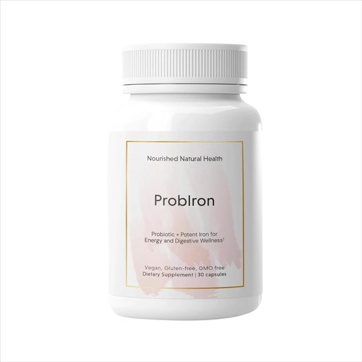[BRSRAFQKCMORGEL7] Nourished Natural Health ProbIron - Women's Probiotic + Iron Supplement Boosted with Vitamin C and Copper - Vegan Formula for Energy and Digestive Wellness - 30 Capsules