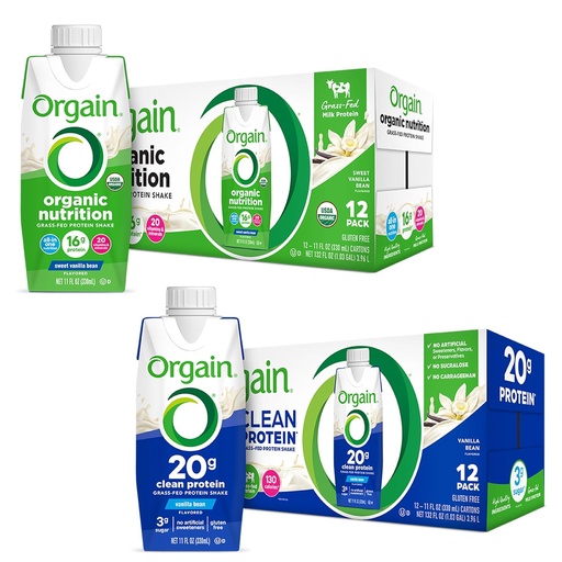 [BRSWYFA3CUBAAAYV] Orgain Protein Shakes Bundle - Grass Fed Whey and Milk Protein, Vanilla Flavored (12 Pack)