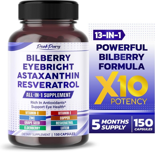 [BRSRAHDYBYOQGD3F] All-in-1 Bilberry Eyebright Astaxanthin Elderberry Resveratrol supplement - Rich in Antioxidants &apos; Supports Eye Health - Made in The USA -150 Capsules