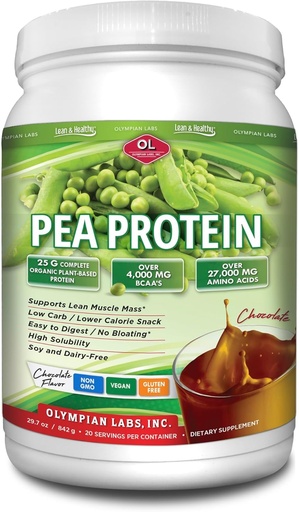 [BRSWIZYNAR5GEDIV] Olympian Labs Plant Based Pea Protein Powder, Chocolate - 25g of Protein, Vegan, Low Net Carbs, Gluten Free, Lactose Free, No Sugar Added, Soy Free, Non-GMO, 2 Pound Pea Protein
