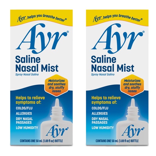 [BRSWIGDYOJYWG2LI] Ayr Saline Nasal Mist Spray 50 mL – Non Medicated Nasal Moisturizer for Dry Nasal Passages Cold and Allergy Relief (Pack of 2)