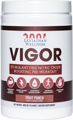 [BRSROEIZCJ6AKA37] Vigor - Stimulant-Free Nitric Oxide Pre-Workout Powder | L-Citrulline (5000mg), Malic Acid (2000mg), GlycerPump (1500mg)| Fruit Punch| 30 Servings, 13.86g Each | Made in The USA