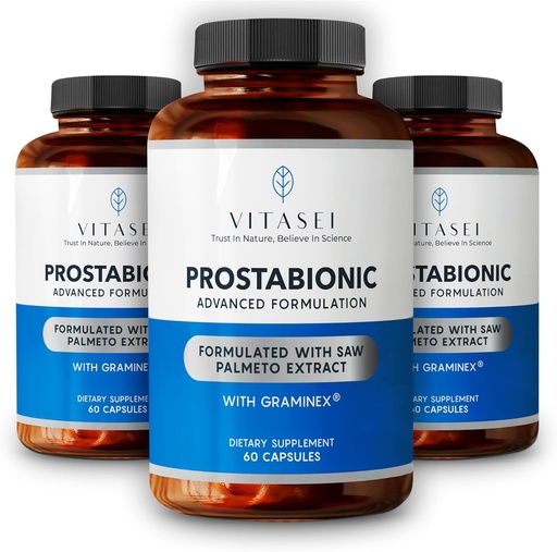 [BRSRMYYFBUORYCT4] VITASEI Prostabionic with Graminex, Saw Palmetto, Pygeum Africanum - Bladder Control and Prostate Supplements for Men - 60 Capsules (Pack of 3)