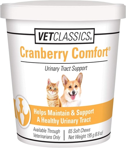 [BRSWIGYAOUIR6GQV] Vet Classics Крани Comfort Urinary Tract Pet Supplement для собак, котів - Містить собаку Bladder Здоров'я, контроль за кішок - Pet добавки для нетримання - 65 Soft Chews