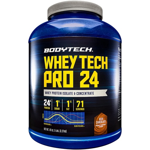 [BRSWIYQZOEIB6YDG] BodyTech Whey Protein Isolate Powder, Rich Chocolate Flavor, 24g per Serving, High Concentrated Protein Powder with Amino Acids & BCAAs for Men and Women, Gluten Free, 5 lb, 71 Servings