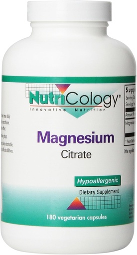 [BRSWI2QLCANRS2LU] Nutricology Magnesium Citrate Dietary Supplement - Bone & Stress Support, Well-Absorbed, Hypoallergenic, Vegetarian Capsules, Gluten Free - 180 Count