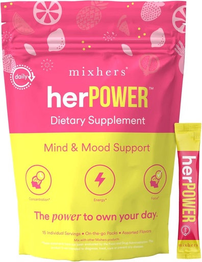 [BRSW2CDYOQFRECDG] MIXHERS Focus Brain Support Supplement | Caffeine-Free | Natural Ingredients for Cognitive Clarity, Concentration, & Hydration | Pineapple Berry Flavor | 15 Stick Packets