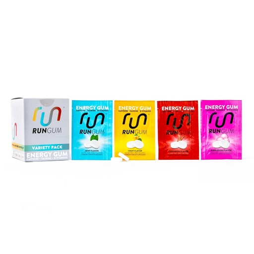 [BRSWGZD7OABBUCDL] RUN GUM Variety PackEnergy Chewing Gum 50mg Caffeine Taurine & B-Vitamins Per Piece, 24 Pieces (Pack of 12) Sugar Free, Zero Calorie, No Aspartame, and Gluten Free