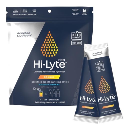 [BRSW2FI3CFYWC3TL] Hi-Lyte Pro Hydration Packets - 16 Individual Drink Packets | Orange | Flavored Electrolyte Powder Packets | Sugar-Free, Zero Carb, Zero Calorie