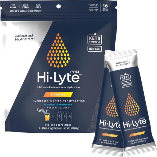 [BRSW2FI3CFYWC3TL] Paquetes de hidratación Hi-Lyte Pro - 16 Packets de Bebida Individual TEN Orange TENIDO Electrolyte Powder Flavored ANTE Sugar-Free, Zero Carb, Zero Calorie