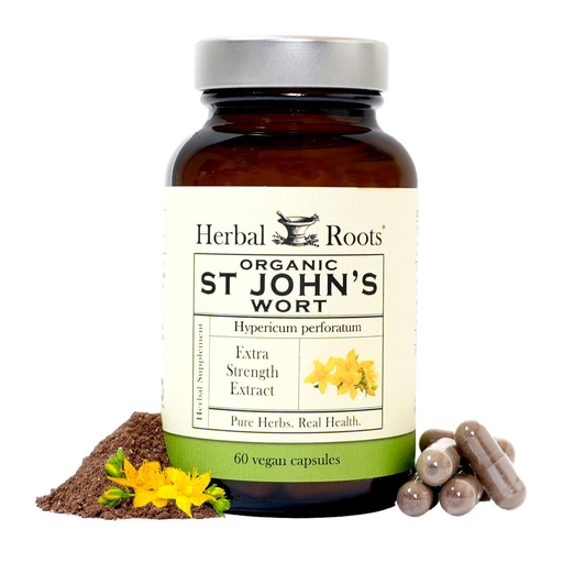 [BRSROZQEAANBQDTO] Herbal Roots Organic St Johns Wort Capsules | 450 mg per Serving | No Binders or Fillers Non GMO | 60 Vegan Capsules