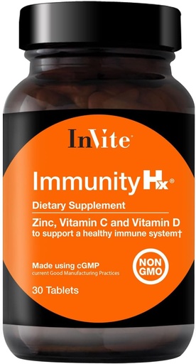 [BRSWYA35BMJRO2TK] Invite Health Immunity Hx™ - Supports a Healthy Immune System - 500 mg of Vitamin C, 50 mcg (2000 IU) of Vitamin D3 and 30 mg of Zinc - 30 Tablets (2-Pack)