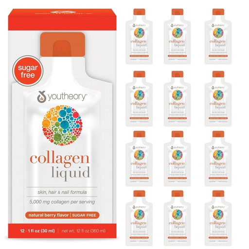 [BRSWGBA3CQPB4DLD] Youtheory Collagen Liquid - 5,000 mg Hydrolyzed Collagen Peptides - Supports Hair, Nail, Joint & Bone Health* - Berry Flavor - 1 oz Single Serve Packet, Pack of 12