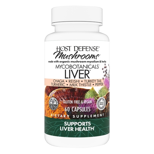[BRSWIBIPBN5BMFI3] Host Defense MycoBotanicals Liver* Capsules - Liver Health Supplement with Milk Thistle & Turmeric Root - Mushroom Supplement with Turkey Tail, Reishi & Chaga - 60 Capsules (30 Servings)*