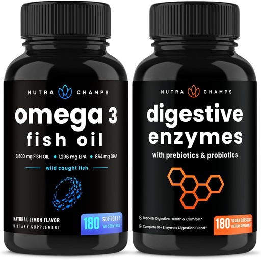 [BRSROHQLCAJWGYA2] NutraChamps Omega 3 Fish Oil and Digestive Enzymes 2 Pack Bundle
