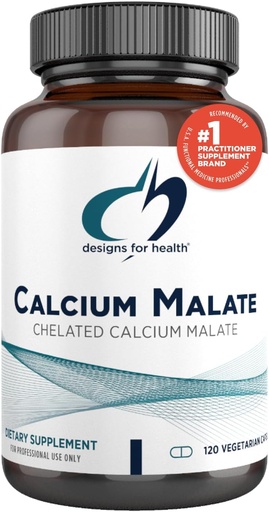 [BRSWIYQPAQIRQFDE] Designs für Gesundheit Calcium Malate - 500mg Calcium Malate Chelate + Vitamin D (D3) Knochenunterstützungsergänzung für Frauen + Männer - Non-GMO (120 Kapseln)