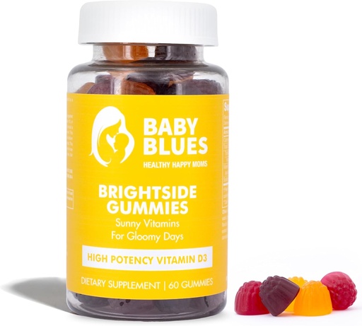 [BRSROZI2OR5QGDLP] Baby Blues Brightside Vitamin D3 Gummies – High Potency Immune, Mood & Bone Support – Peach Mango Strawberry – Postnatal Vegan Supplement for Moms – Non-GMO, Gelatin-Free
