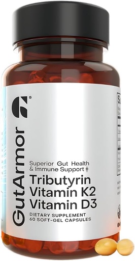 [BRSRAZQYAUNG2CYY] Gut & Heart Health + Immune Support | 2 Month Supply | 60 Soft Gel Capsules | Pure Butyrate 350mg & Vitamin D3 2000IUs & Vitamin K2 120mcg | Heart Health | Gastrointestinal Support