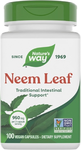 [BRSWIYT3PJ5AY3LI] Naturaren bidea Neem Leaf kapsulak, heste-euskarri tradizionala*, Ayurvedan erabiltzen dena, 950 mg 2 kapsulako, GMO Project Verified, Vegan, 100 kondea (Maiatzaren Vary)
