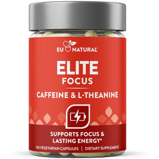 [BRSWIB3ZA4CWCFQ7] Eu Natural Elite Caffeine Pills with L-Theanine - 100mg Caffeine + 200mg L-Theanine - Jitter-Free Focused Energy & Clean Nootropic Stack - 120 Soft Capsules