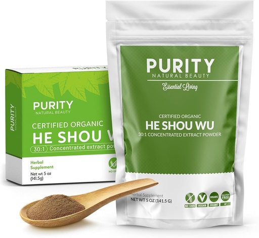 [BRSWGYYCDMHAA33O] Certified Organic He Shou Wu - Large 5oz Bag of 30:1 Concentrated-Fo-ti - Organic Foti Extract- Fo ti He Shou Wu Organic-Plus Free Bamboo Spoon