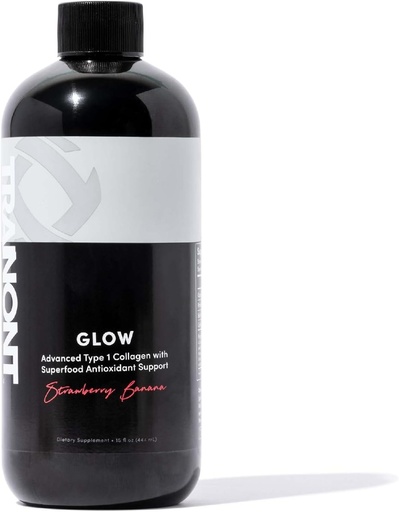 [BRSRMEL3OABAIYDX] Tranont Glow | Strawberry Banana | Type 1 Collagen with Superfood Antioxidant Support | for Hair, Skin, Nails & Joints | Liquid Collagen with Hyaluronic Acid & Peptides | 15 Fl Oz