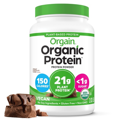 [BRSWIGDZOR6QGYAZ] Orgain Organic Vegan Protein Powder, Creamy Chocolate Fudge - 21g Plant Protein, 6g Prebiotic Fiber, Low Net Carb, No Lactose Ingredients, No Added Sugar, Non-GMO, For Shakes & Smoothies, 2.03 lb