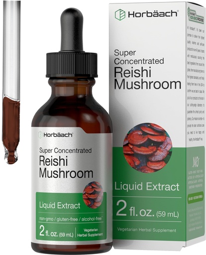 [BRSWYHQZOUFA4CD7] Horbäach Reishi Mushroom Extract Tincture | 2 Fl Oz | Liquid Drops | Ganoderma Lucidum | Vegetarian, Alcohol Free | Non-GMO, Gluten Free Supplement