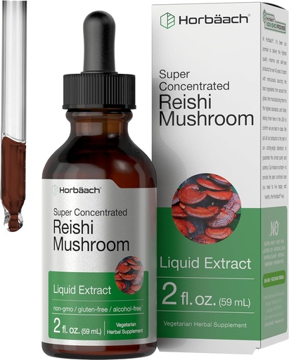 [BRSWYHQZOUFA4CD7] Horbäach Reishi Pilzextrakt Tinktur | 2 Fl Oz | Flüssigkeitstropfen | Ganoderma Lucidum | Vegetarisch, Alkoholfrei | Non-GMO, Glutenfreie Ergänzung