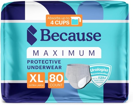 [BRSW2GIHDF6RO2TP] Porque Cueca de máxima incontinência para homens - Heavy Bladder Leak Protection, Ideal para Fuga Overnight, Sleek, Fit Invisível, Cinza, XLarge - Absorve 4 xícaras - 80 Conde (4 embalagens de 20)