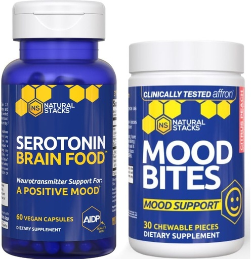 [BRSRAZIHDMBAM2D2] NATURAL STACKS Mood Bites + Serotonin Brain Food Bundle - Podporuje pozitivní mood & Stress Relief * - 90 Celkové kusy