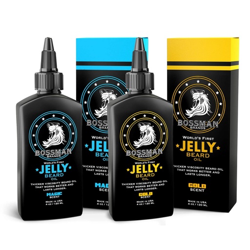 [BRSROATROB4BY2A2] Bossman Beard Oil Jelly Kit (2 Scents) - Beard Growth Softener, Moisturizer Lotion Gel with Natural Ingredients - Beard Growing Product (Magic & Gold Scents)