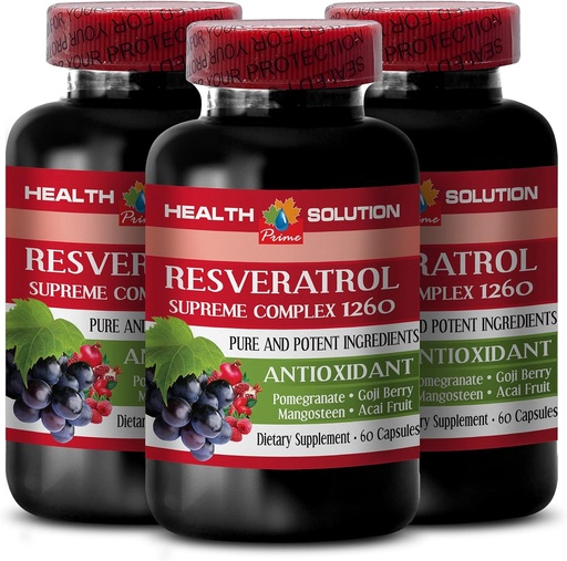 [BRSRO2Y7CEIQMF3K] Amplifica tu resistencia natural - RESVERATROL SUPREME COMPLEX - Resveratrol Extract with Goji Berry, Acai, Noni, Pomegranate, Mangosteen, Superfruit Blend, Antioxidant, Immune Support, 3 Bot 180 Caps