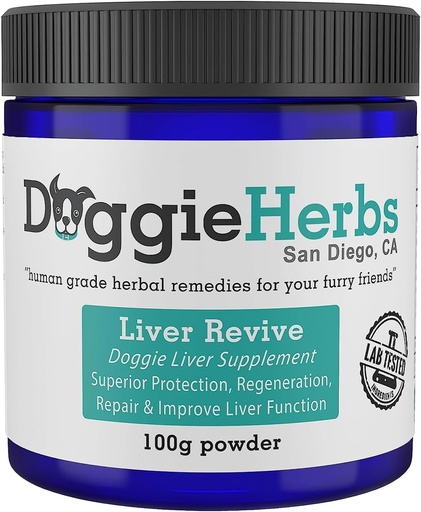 [BRSRMEIBAAHWADLK] Liver Revive Dog Liver Health Supplement von Doggie Kräuter - Human Grade Kräuterpflanze basiert auf Leberheilung, Schutz, Reparatur und Verbesserung 100g w/Scoop