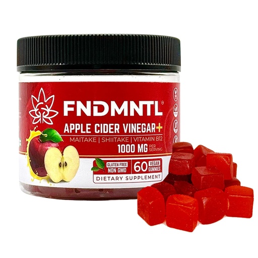 [BRSRAZADCF5RE3Q7] FNDMNTL Apple Cider Vinegar Gummies | Maitake, Shitake, Vitamin B12 | 1000 mg | 60 Count | Gelatin-Free, Gluten-Free, Vegan & Non-GMO