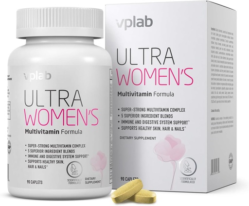 [BRSWYAIBCIBGCG3Z] VPLab Ultra Women 's Multivitamin Formula - Suplemen untuk Rambut, Skin & Nails dengan Biotin, Besi, Vitamin B, D, C & Zinc, Minder - Escule Daily Vitamin untuk Kesehatan & Wellness, 90 Caplets